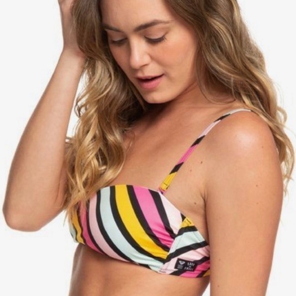 Nwt Roxy Pop Surf Striped Bandeau Bikini - Small - Picture 5 of 7